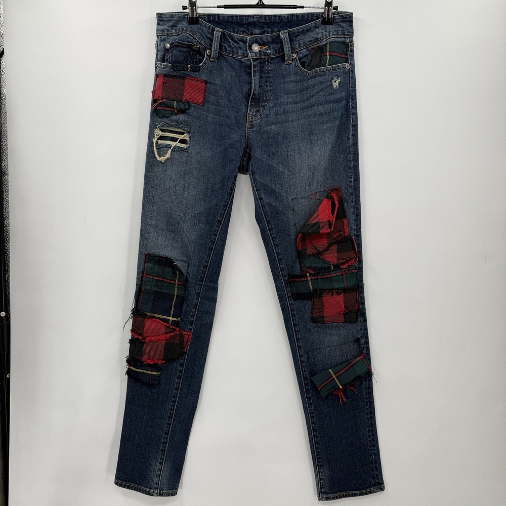 Y2K Ralph Lauren Denim & Supply Plaid Tartan Patchwork Skinny Jean Womens 29/31